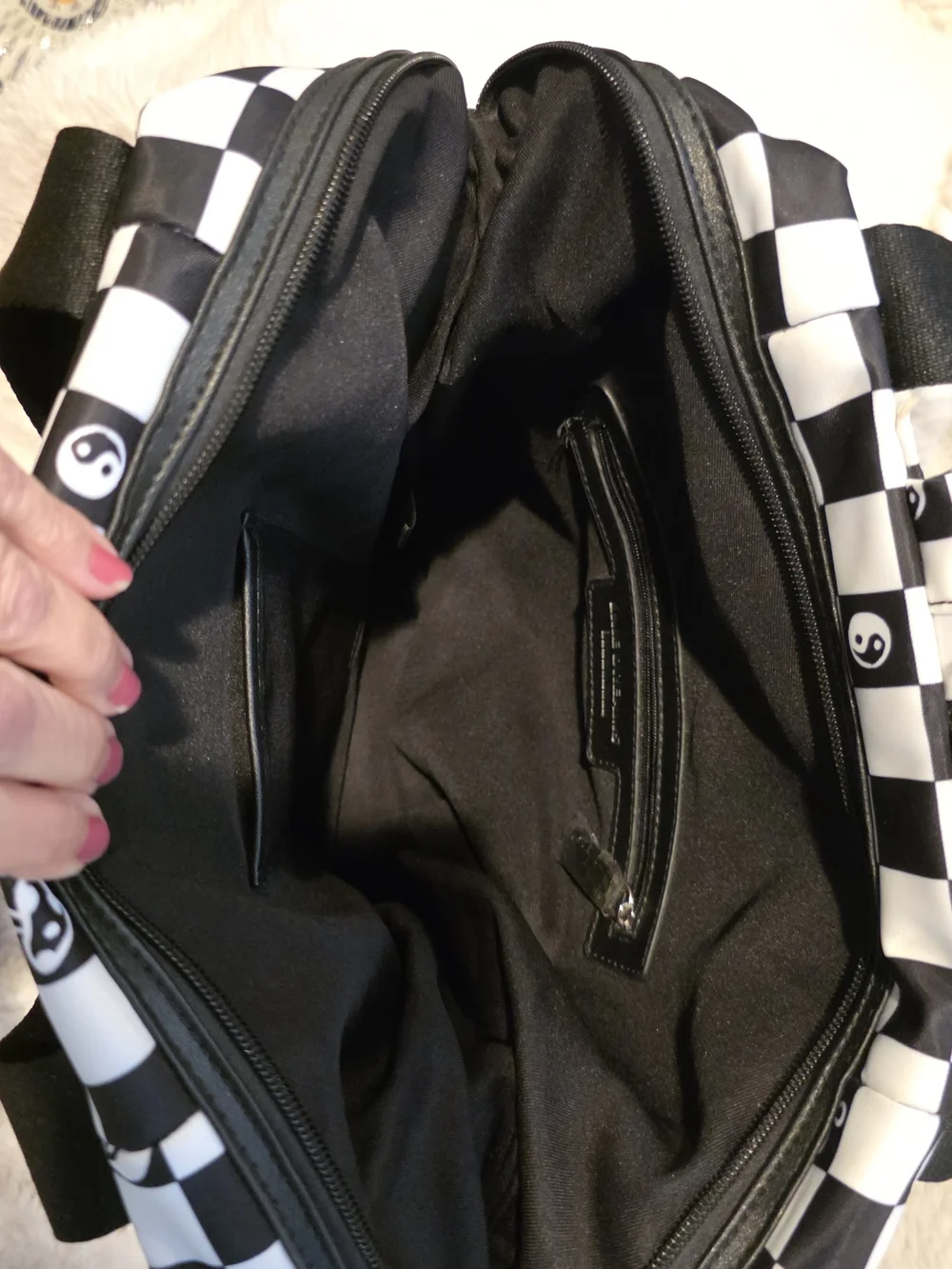 Like Dreams Black & White Checkered Mushroom Yin Yang Backpack